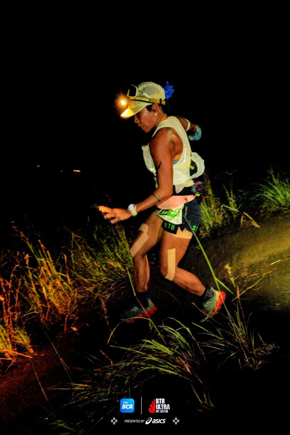 Trisha night running with headlamp glow